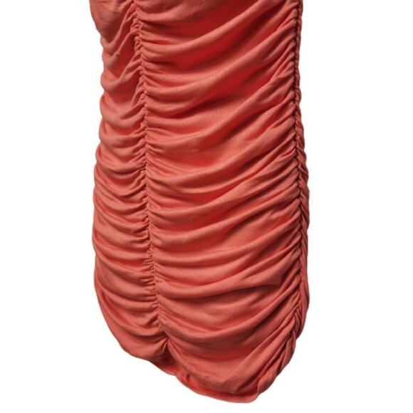 𝅺CORAL Ruched V Neck Low Back Mini Dress Size M  Size L - NWOT - Picture 4 of 7